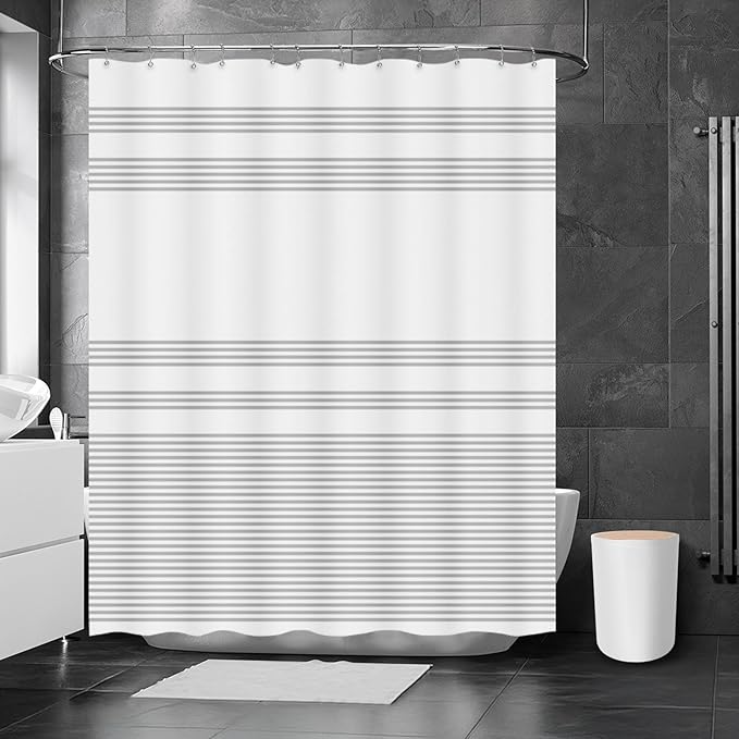 Britimes Bathroom Accessories Sets, White Shower Curtain Set with Trash Can, Soap Dispenser, Toilet Brush Holder, Toothbrush Holder and Toothbrush Cup for Bathroom Decor 72"*72"