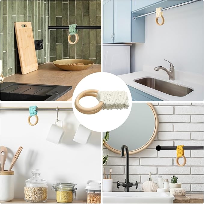 uxcell 2Pcs Kitchen Dish Towel Holder, 11"x3" Crochet Towel Ring with Hanging Loop for Cabinet House Oven Stove Door, White