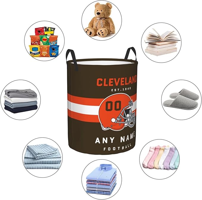 Custom Cleveland Laundry Hamper - Personalized Football Style Laundry Basket - Customized Name And Number - Dirty Clothes Hamper Waterproof Large Capacity Hamper for Bedroom Bathroom Living Room