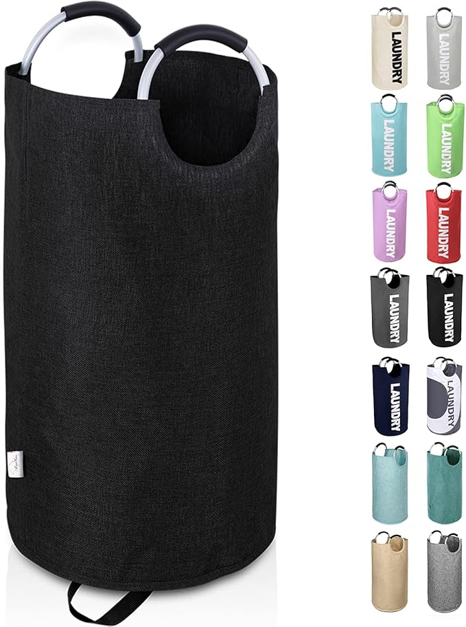 Heavy Duty Laundry Hamper Bag Collapsible, Tall Laundry Basket with Sturdy Handles, Fabric Dirty Clothes Bin for Laundry, College Dorm, Boys, Man, Durable Two-Layer ?€? 90L Black