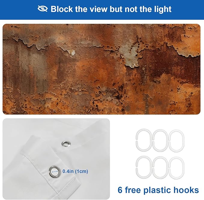 Shrahala Rusty Surface Decorative Shower Curtain, Peeling Paint Texture Bathroom Décor Polyester Fiber Waterproof with Plastic Rings for Shower Stall Bathtubs 72 X 36 in