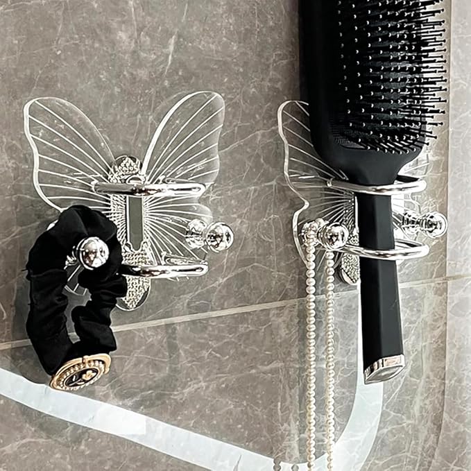 Multipurpose Sturdy Acrylic Butterfly Combs Holder Space Saving Wall Shelf for Bathroom Accessories Home Organization