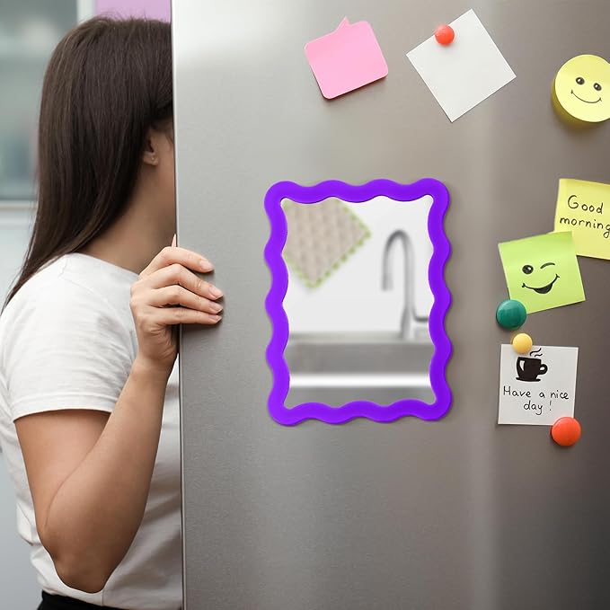 Leinuosen 1 Pcs Scalloped Magnetic Locker Mirror Small Real Glass Makeup Mirror with Magnetic Backing Cute Locker Decorations for Office Cabinet Lockers Accessories (5 x 7 Inch,Dark Purple)