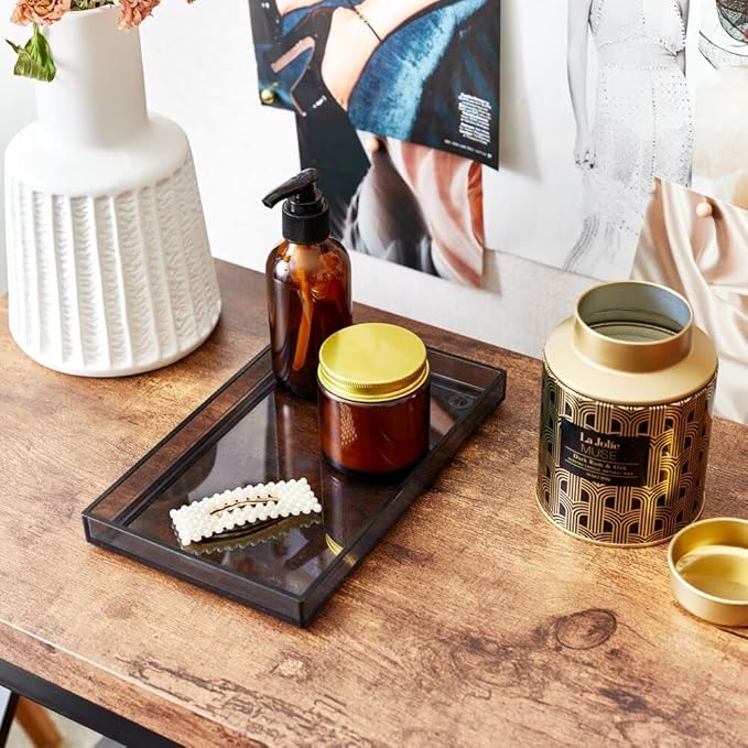 iDesign The Sarah Tanno Collection Catch-AllStorage Tray, Made of Recycled Plastic, Medium, Smoke/Black