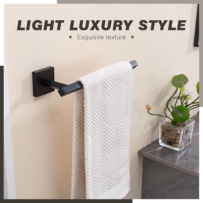 TVDEX Black Hand Towel Holder Bath Towel Bar Bathroom Towel Ring Wall Mount