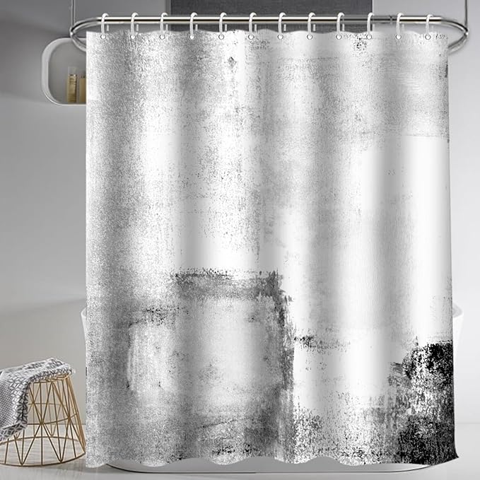 Lnond 4Pcs Bathroom Shower Curtain Sets with Rugs,White Black Painting Art Bathroom Sets with Shower Curtain and Rugs and Accessories