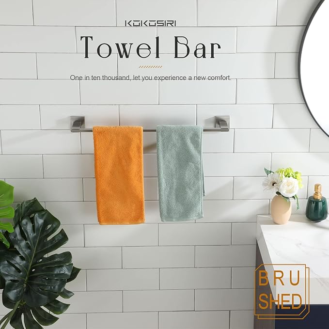 KOKOSIRI Towel Holder Brushed Nickel Bathroom Accessories Bath Towel Bars for Toilet Kitchen Cabinet Necklace Holder 24-Inch Stainless Steel, Wall Mounted B4006BR-L24