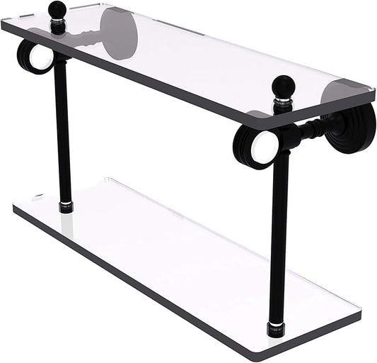 Allied Brass PG-2D-16 Pacific Grove Collection 16 Inch Two Tiered Dotted Accents Glass Shelf, Matte Black