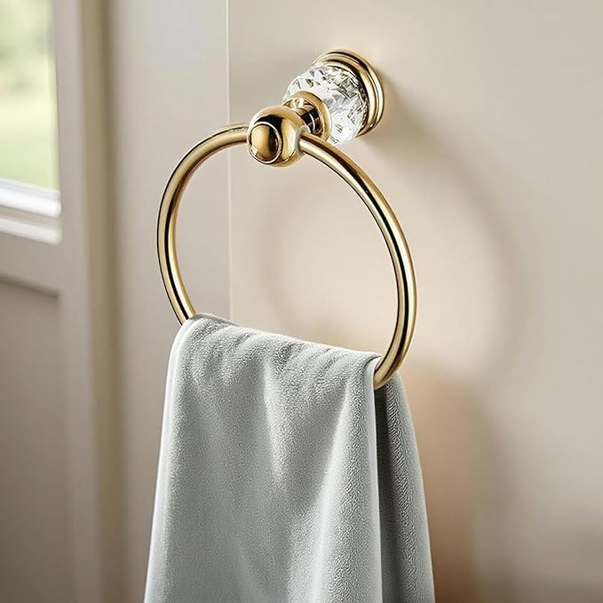 Crystal Towel Ring,Gold Hand Towel Holder Bathroom,Round Hand Towel Rack Wall Mounted Bling Bathroom Accessories