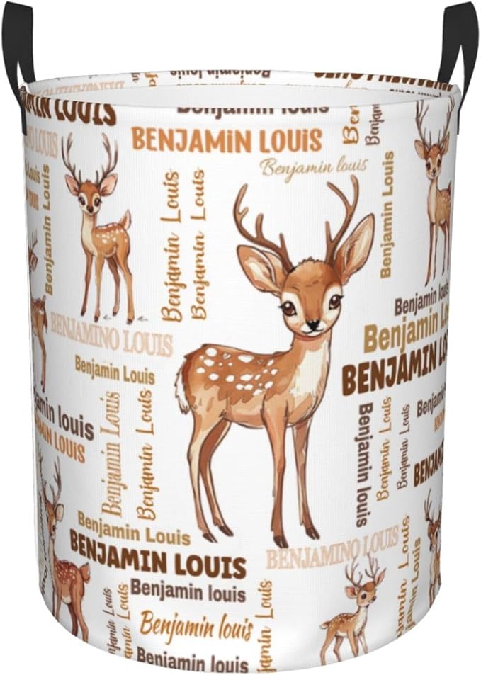 ZOE DAVISON Custom Deer Laundry Baskets, Personalized Deer Gifts with Customized Name, Collapsible Laundry Hamper for Kids Adults Home Decoration,16.5 X 13.8in