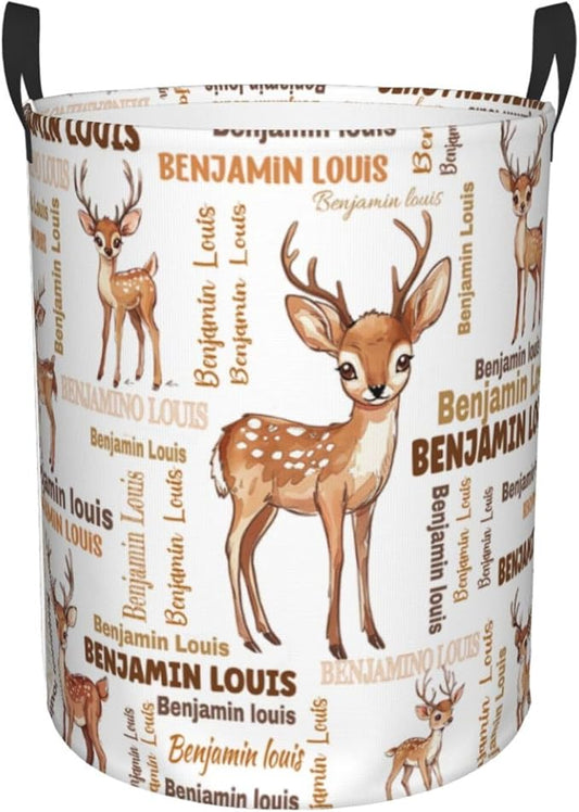 ZOE DAVISON Custom Deer Laundry Baskets, Personalized Deer Gifts with Customized Name, Collapsible Laundry Hamper for Kids Adults Home Decoration,16.5 X 13.8in