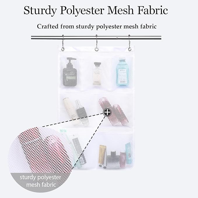 GYEUKHAM Hanging Mesh Shower Caddy for Bathroom - Quick Drying Portable Shower Organizer with Multiple Pockets for Soap,Shampoo and Cruise Ship Essentials Saving Bathroom Storage,White,1 Pack