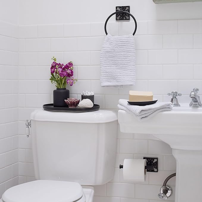 Autumn Alley Bathroom Towel Ring, Matte Black Hand Towel Holder - Modern Hand Towel Holder Wall Mount for Bathroom and Kitchen, Modern Black Bathroom Accessories, Decorative