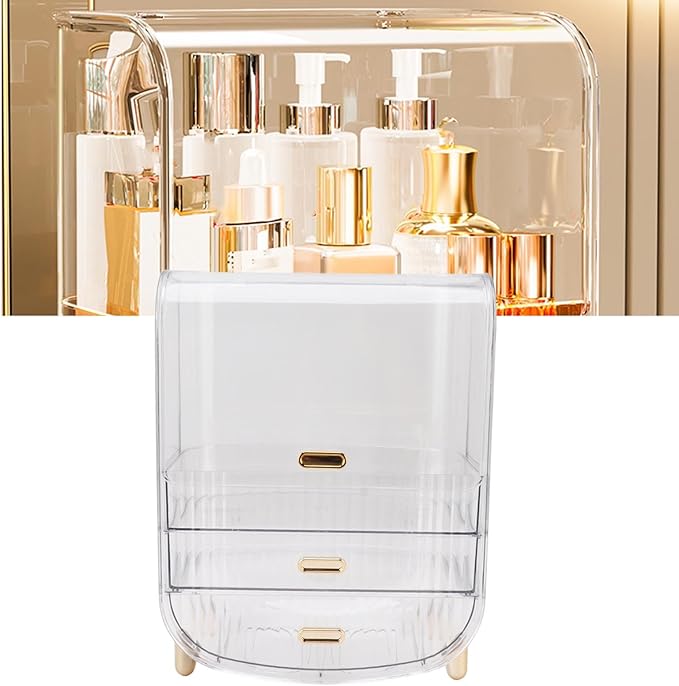 Eujgoov Makeup Storage Organizer with Drawers & Lid, Cosmetic Case for Countertop Bathroom – Ideal Gift for Women