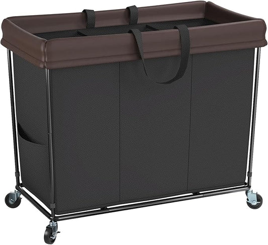 Mefirt 320L Laundry Hamper with Wheels, 3 Section Large Rolling Laundry Basket Bag with Wheels, Clothes Hamper Cart for Laundry, Bedroom, Bathroom and Dorm