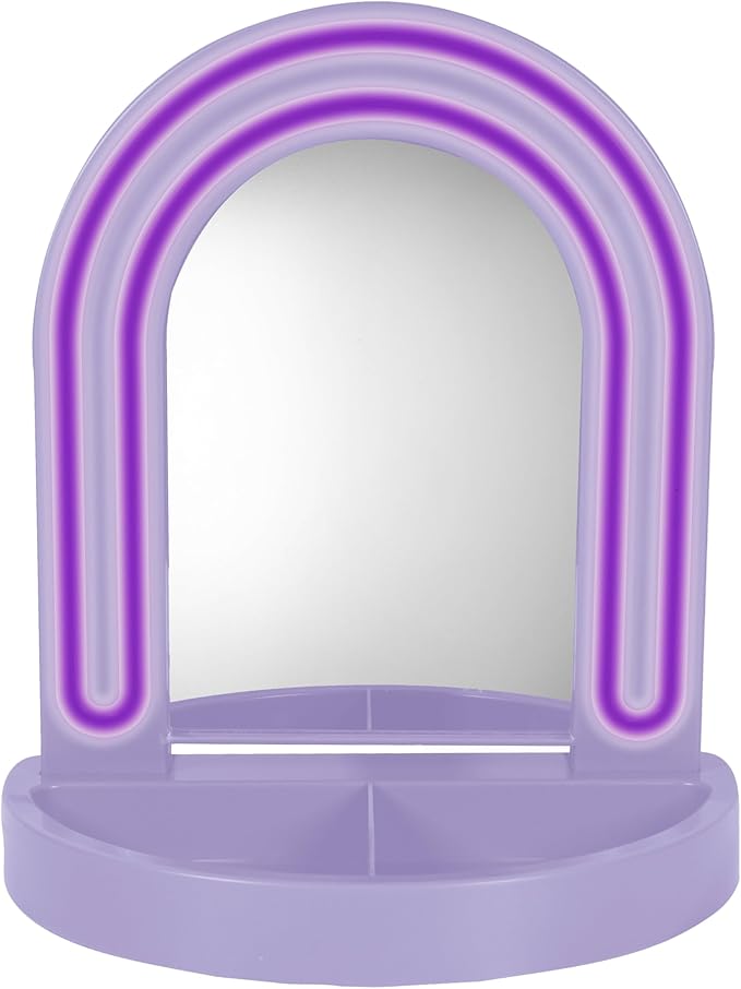 LED Vanity Mirror with Tray, for Desk, Dressing Table, Light Up Mirror for Makeup, Dorm Desk Vanity Mirror with Lights, Purple