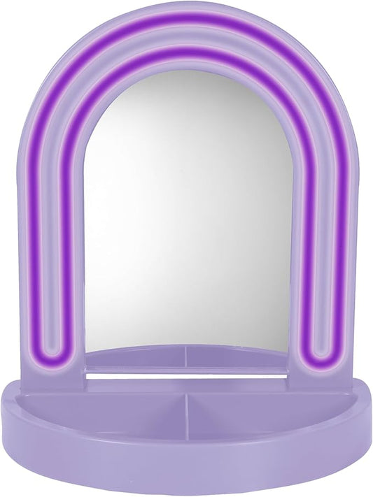 LED Vanity Mirror with Tray, for Desk, Dressing Table, Light Up Mirror for Makeup, Dorm Desk Vanity Mirror with Lights, Purple