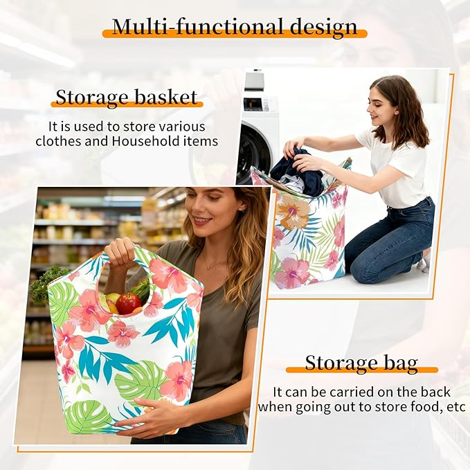Large Capacity 47L Laundry Hamper, Foldable Waterproof Storage Basket with Soft Handle, Portable Collapsible Laundry Bag for Home Dorm Camping and Car Use