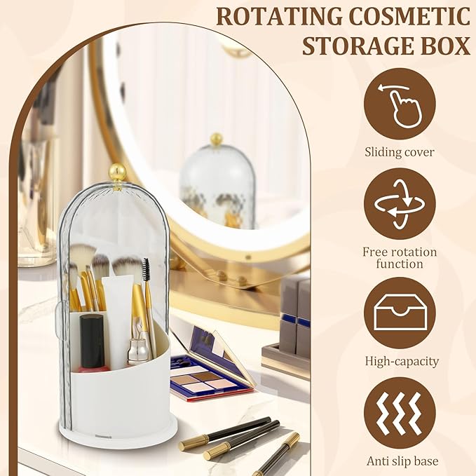 Concealed Toothbrush Holder 360?? Rotating Makeup Brush Organizer Dustproof Cosmetic Brush Container for Toothbrush Lipstick Vanity (white)