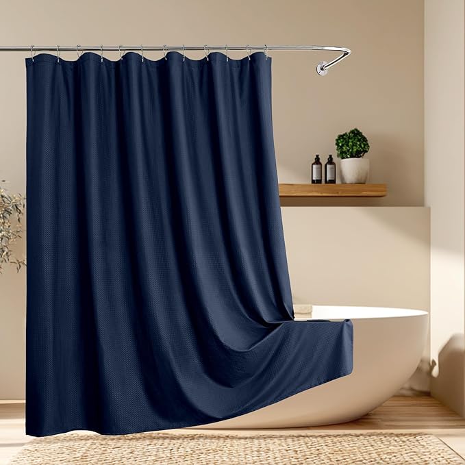 Aiyufeng Navy Blue Shower Curtains for Bathroom，Dot Like Embossed Textured Waterproof Soft Polyester Cloth Shower Curtain，Hotel Spa Machine Washable，72Wx72L