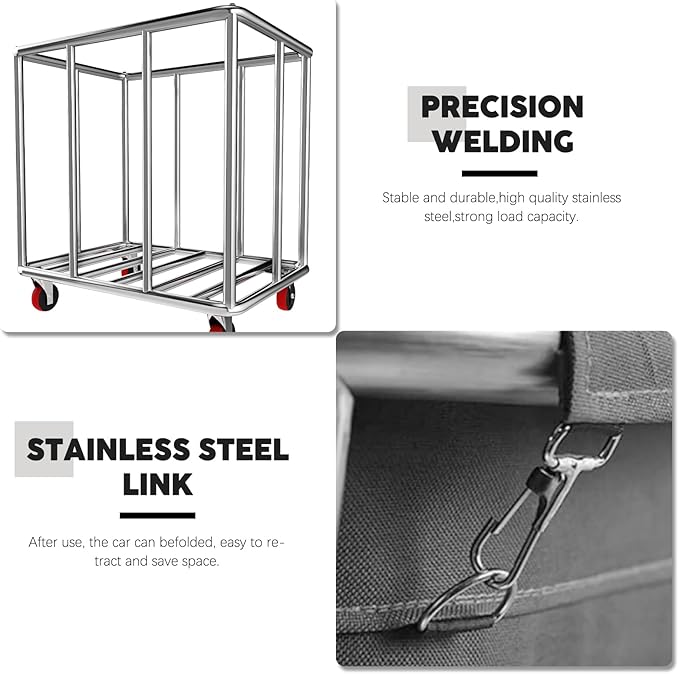 Commercial Laundry Cart with Wheels, 400L Large Rolling Laundry Cart with Steel Frame and Oxford Cloth, Heavy Duty Industrial Laundry Cart for Home,Hotel,Laundry Room, 441 lbs Load (Black-8)