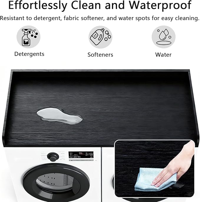 Fabuday Wood Washer Dryer Countertop for Laundry Room - 54'' W x 27.5'' D x 3.2'' H Laundry Counter Table for The Top with Edge, Storage and Organization Over Washing & Dryer, Charcoal Black