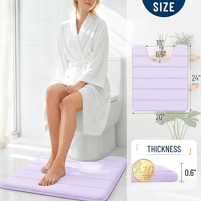 OLANLY Memory Foam Toilet Rugs U Shaped 24x20, Super Soft Absorbent Contour Bath Rugs, Quick Dry, Machine Washable Toilet Mat, Bathmat Floor Carpet, Bathroom Home Decor Accessories, Lavender