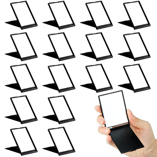 Queekay 16 Pcs 2 x 3 x 0.2''Small Makeup Folding Mirror Bulk Travel Portable Folding Rectangle Compact Stand up Portable Vanity Mirror for Women(Black)