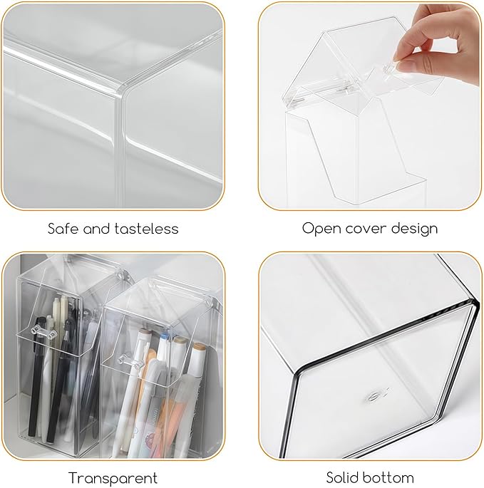 erioctry Clear Acrylic Makeup Brush Organizer with Lid Square Cosmetic Brush Holder Dustproof Jewelry Storage Container