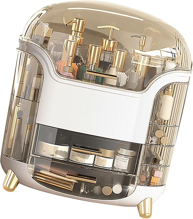 Makeup Organizer Skincare Organizers, Cosmetic Display Cases, Compartment Storage Rotatable Vertical Makeup Box for Finding Makeuptidiness for Organizing (Elegant White)