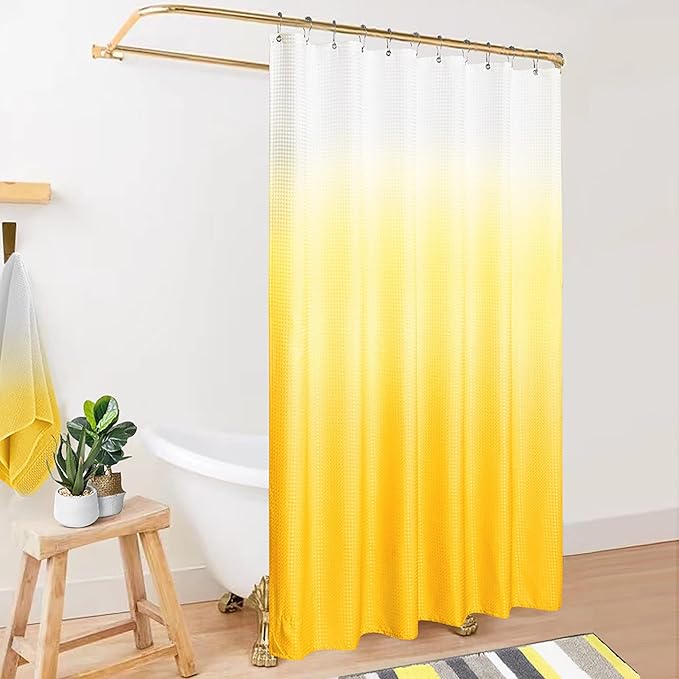 Mrs.Naturall Yellow Shower Curtains for Bathroom,Waffle Waterproof Fabric Spring Shower Curtain Set with Hooks for Bright Sunflower Bathroom Decor Accessories,72 Inch