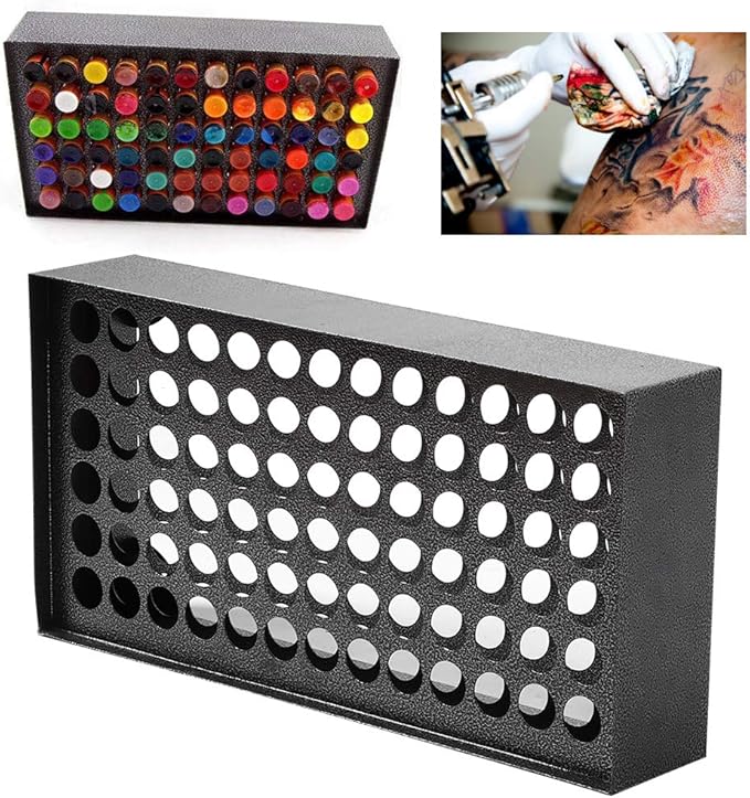 Zerone Elegant Black Pigment Rack, 78 Holes Wall Mounted Ink Organizer, Permanent Makeup Ink Display Holder