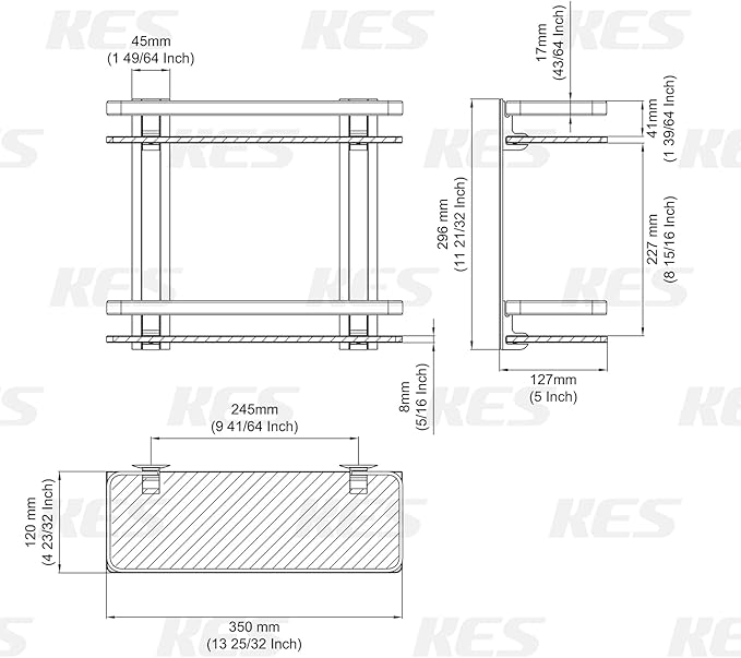 KES Bathroom Glass Shelf for Bathroom 2 Tier, Glass Storage Wall Mounted Tempered Glass and Aluminum Silver, A4126B