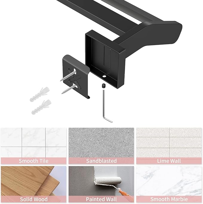 Double Towel Bar, Towel Racks for Bathroom, 32 Inch Heavy Duty Stainless Steel Bathroom Towel Holder Rod Wall Mounted, Bath Towel Rack, Matte Black