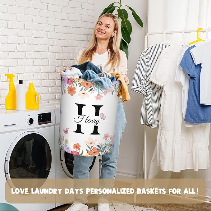 Custom Name Laundry Basket, Personalized Collapsible Laundry Hamper with Name for Bathroom Bedrooms, Customized Dirty Clothes Hamper Storage Basket Gifts for Kids Boys Girls Baby Men Women