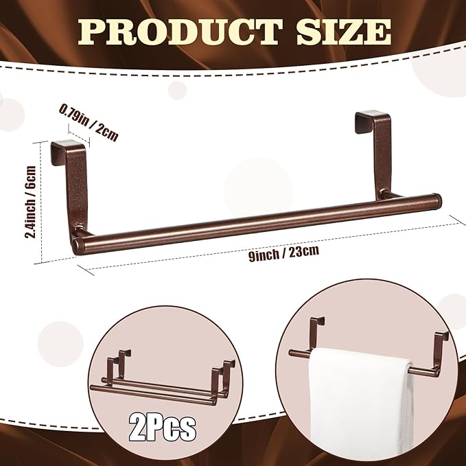 2 Pack Towel Rack for Cabinet, Over Cabinet Bar, Strong Steel Towel Holder, 9 Inch for Home Kitchen Bathroom Doors(Bronze)