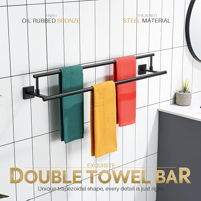 KOKOSIRI Towel Bars 32-Inch Bathroom Towel Holder Oil Rubbed Bronze Double Bath Towel Racks Wall Mounted Stainless Steel B5009ORB-L32