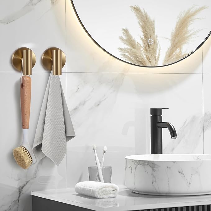 7Pcs Brushed Gold Bathroom Hardware Set - SUS Towel Racks for Bathroom Wall Mounted, Modern Accessories Includes 15.7 Inch Towel Bar & Ring, Toilet Paper Holders, Robe Hook - Need Drilling
