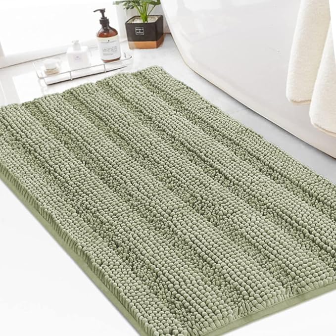 Turquoize Chenille Bath Rugs Shaggy Bathroom Rugs Non Slip Bath Mat for Bathroom 24 x 36 Eucalyptus Rug for Extra Soft and Absorbent Area Rug, 24"x 36", Eucalyptus