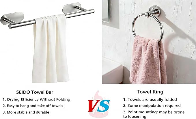 SEIDO Adhesive Towel Bar, Stainless Steel Towel Bar for Bathroom, 16 Inch Towel Racks for Bathroom, No Drilling Needed, Brushed Nickel