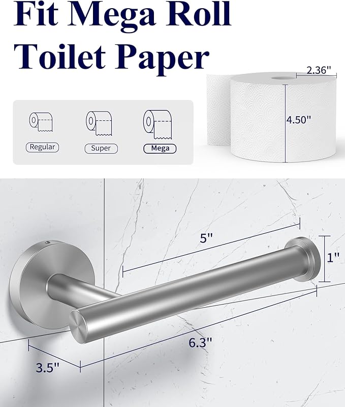Kitsure Toilet Paper Holder Wall Mount - Sturdy Round Matte Black Toilet Paper Holder for Mega Roll, Premium 304 Stainless Steel Toilet Paper Roll Holder for Bathroom, Washroom, Silver1