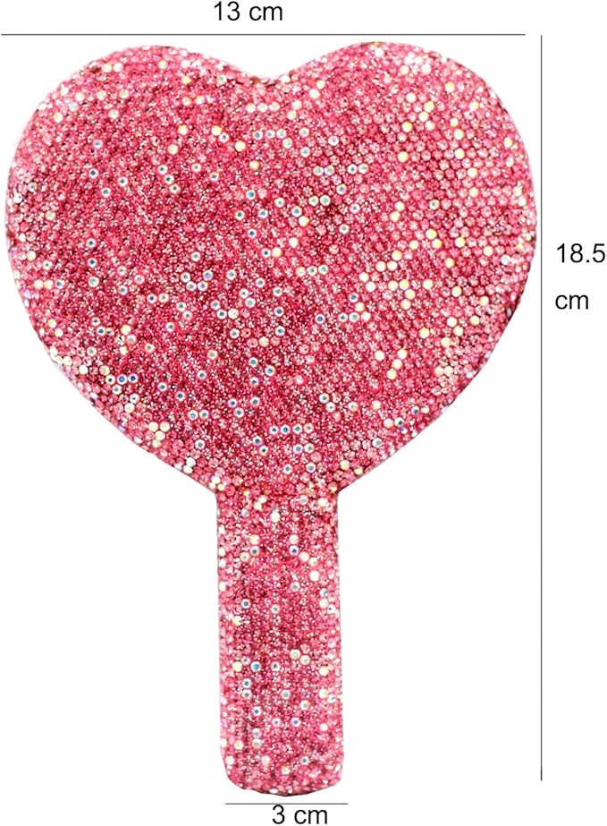 Bling Rhinestone Heart Handheld Mirror - Portable & Dazzling Makeup Mirror for On-The-Go Touch-ups (Plastic Pink)