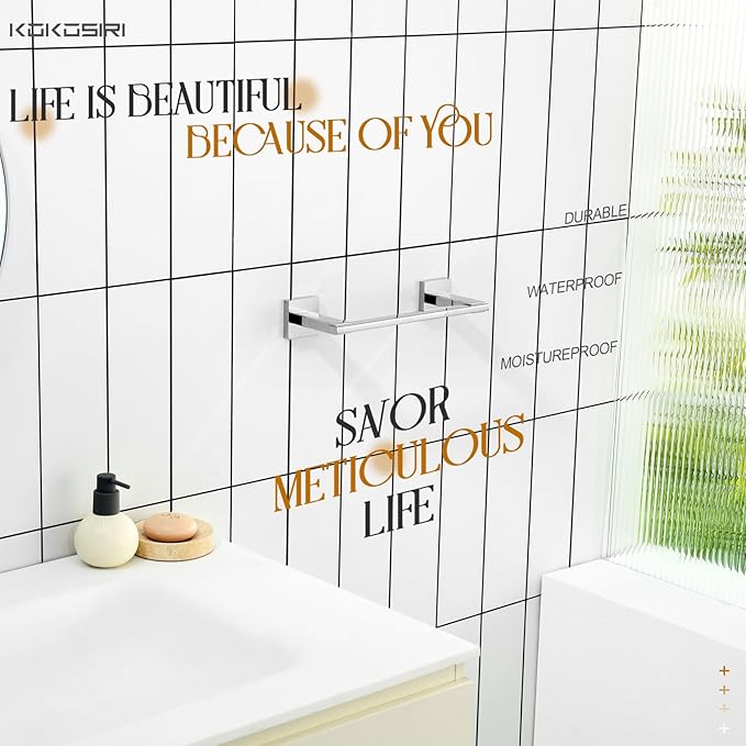 KOKOSIRI 16 Inch Bath Towel Bars Bathroom Towel Holder Towel Rail Kitchen Towel Hanger Necklace Holder Bathroom Accessories Stainless Steel Wall Mounted Polished Chrome B4006CH-L16