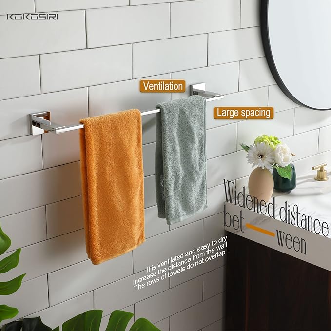 KOKOSIRI 20 Inch Bath Towel Bars Bathroom Towel Racks Towel Holder Towel Rods Kitchen Towel Hanger Bathroom Accessories Stainless Steel Wall Mounted Polished Chrome B4006CH-L20
