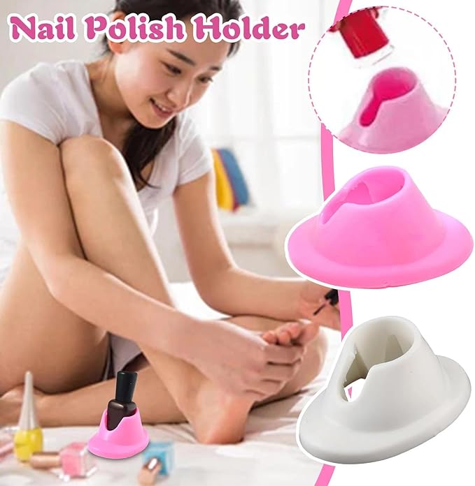 2 Pcs Pink & White Silicon Nail Polish Bottle Holder Nail Polish Stand Anti-Spill Nail Art Organizer Display Manicure Tools for Salon Design Polish,Foot, Hand and Nail Care