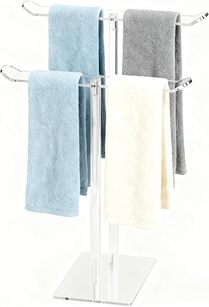 Hand Towel Holder,Acrylic Countertop Towel Stand - No-Drill Bathroom Organizer for Vanity, Easy Install Towel Holder Stand,Modern Bathroom Decor (L-2T-Shape)