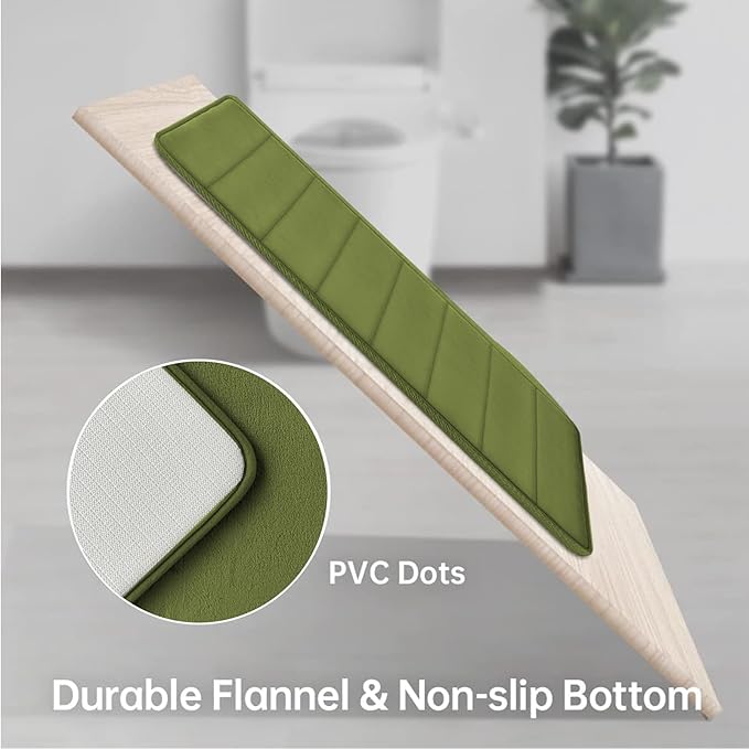 Sage Green Bathroom Rugs Sets 3 Piece Memory Foam Non Slip Bath Mats for Bathroom Floor and U-Shaped Contour Toilet Rug, Soft Washable Bathrom Sets Mats and Rugs Sets for Toilet Shower Sink