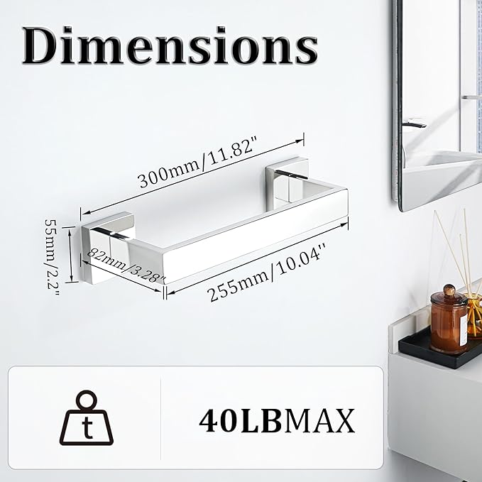 Alise Polished Chrome Towel Bar, 12 Inch Towel Racks for Bathroom, SUS304 Stainless Steel Towel Holder Wall Mounted, Heavy Duty Towel Hanger for Bathroom & Kitchen (Polished Chrome)