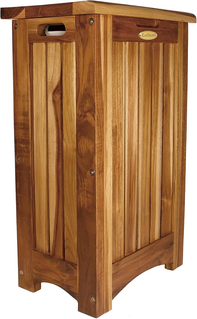 DecoTeak Solid Hamper in Natural Teak, 15 inch W x 12.5 inch D x 16 inch H