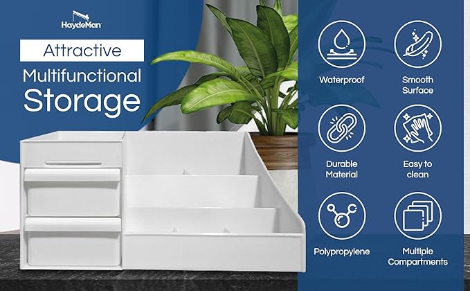 Makeup Organizer Countertop - Bathroom Countertop Organizer for Makeup, Skin Care, Jewelry, Brushes, Lipsticks, etc - Plastic Drawer Storage Container that works as Vanity Organizer (White)